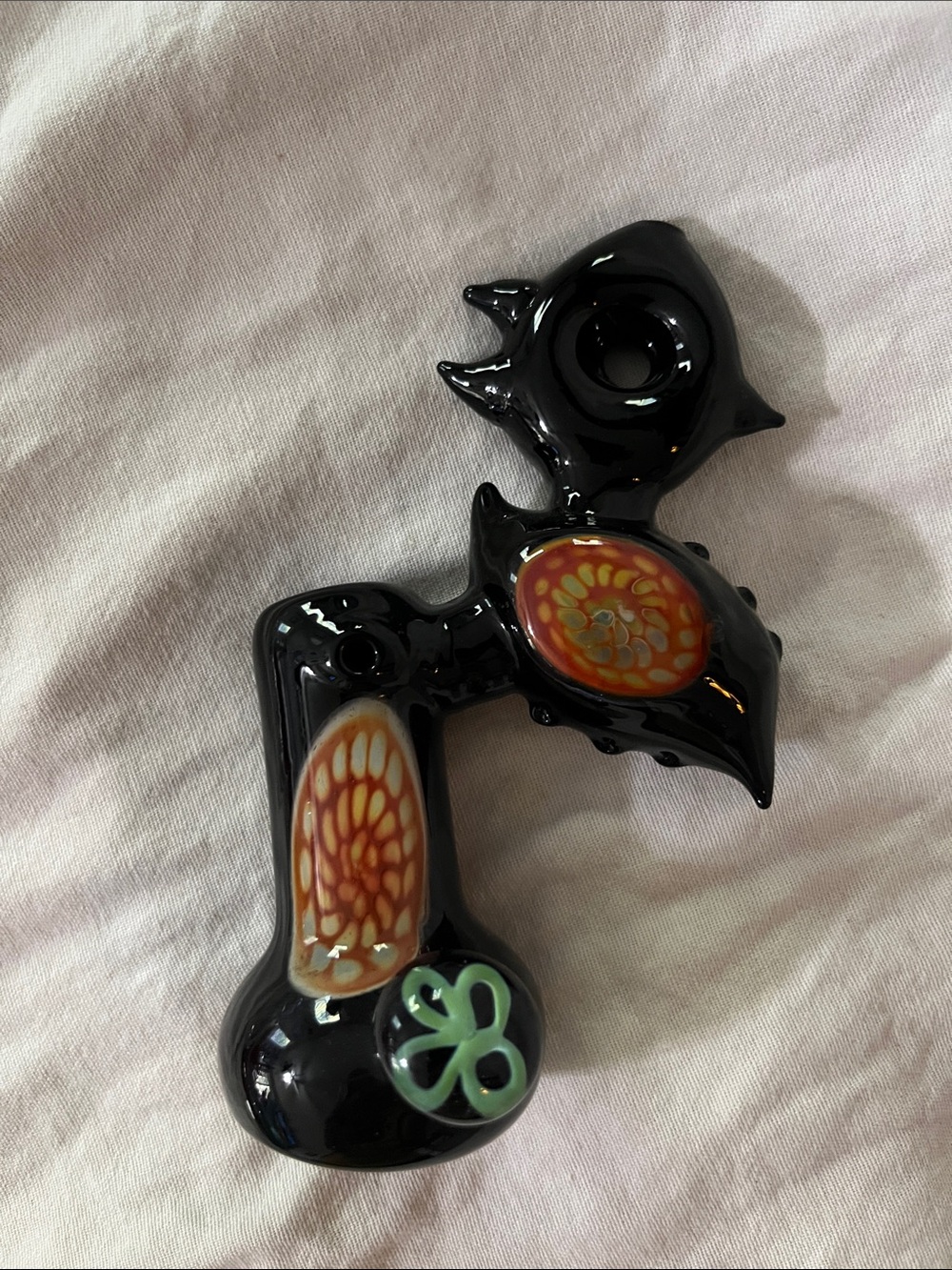 Black Glass Hand Piece  with Orange Floral Accents